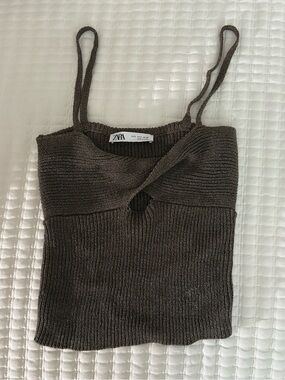 Zara Brown Twist-Front Knit Cami